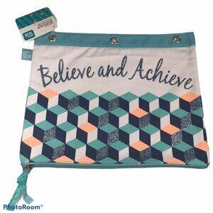 Pen and Gear Canvas Binder Pouch “Believe and Achieve” Blue 11” X 9” New